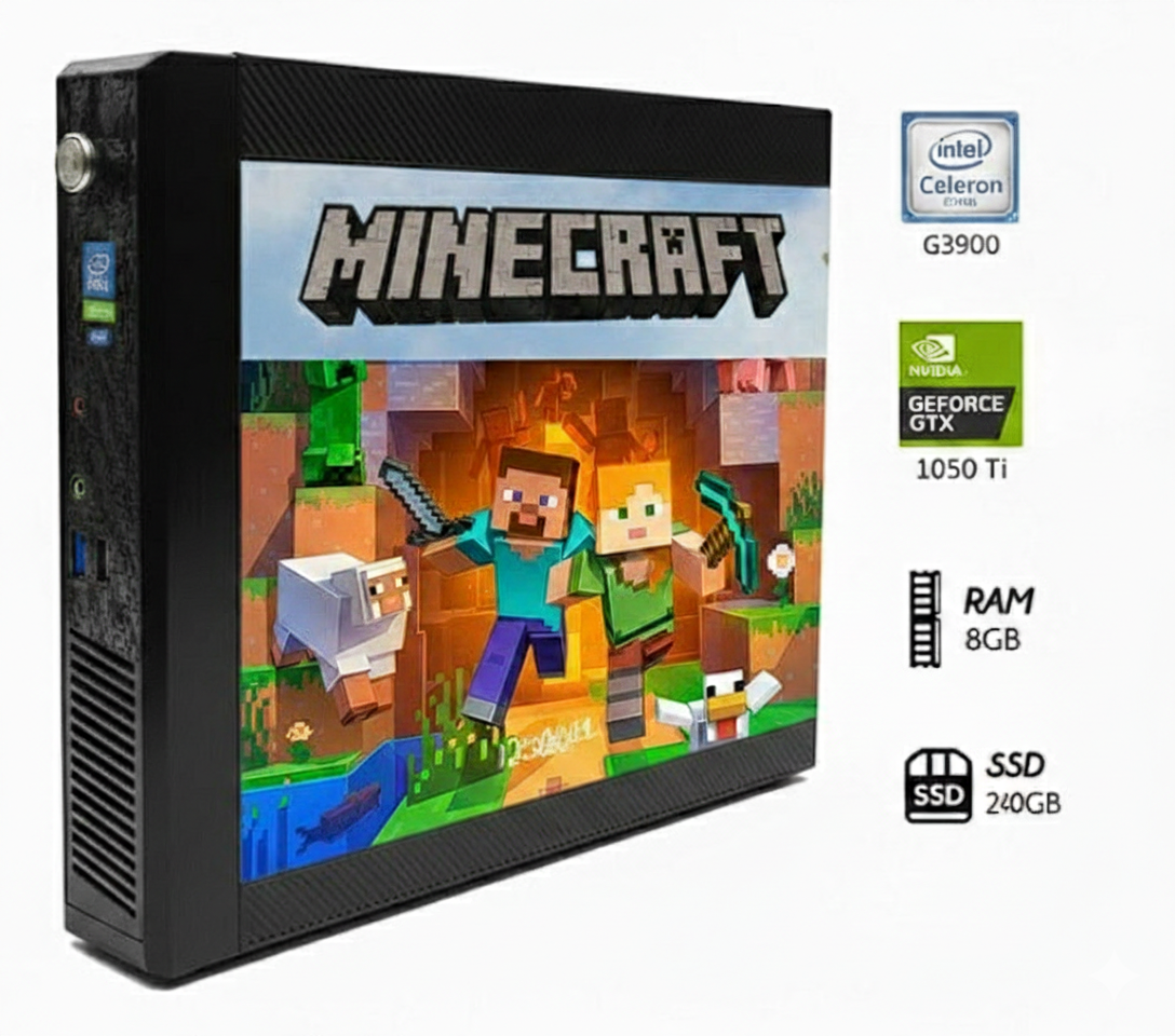 1050 Ti + 8gb Ram + Intel Celeron + SSD 240GB + Minecraft case