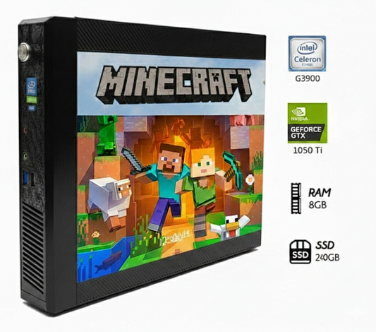 1050 Ti + 8gb Ram + Intel Celeron + SSD 240GB + Minecraft case